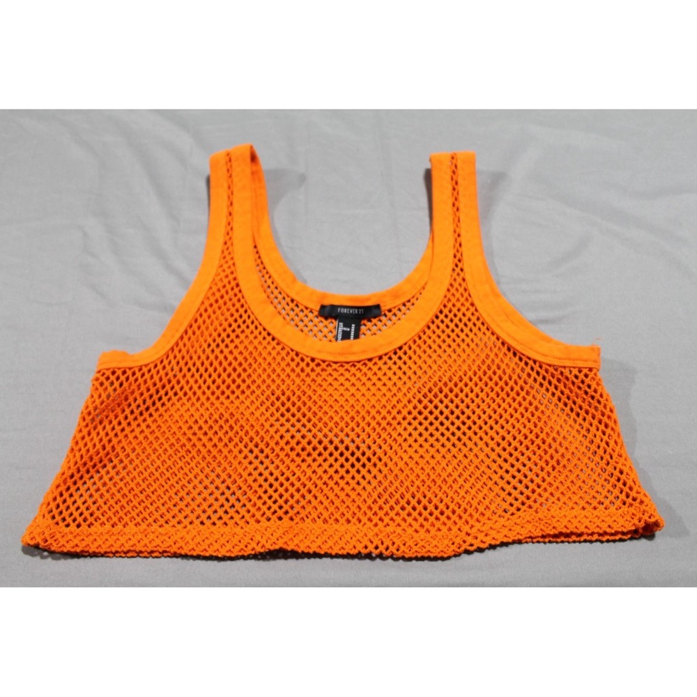 Forever 21 Neon Orange Mesh Crop Tank Rave Festival Club Y2K Medium